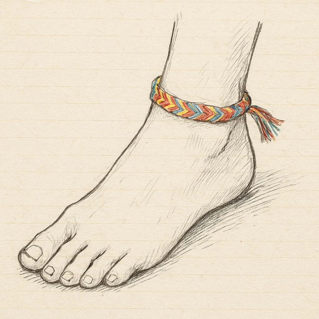 足首にミサンガをつけた手書き風スケッチ