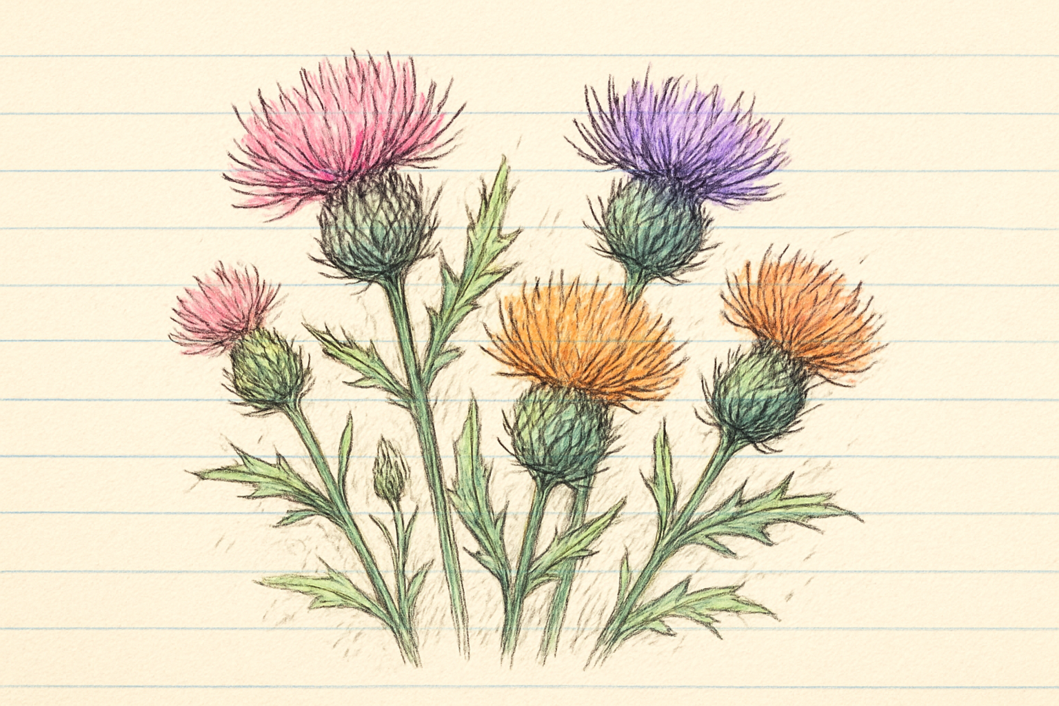 色とりどりのアザミの花