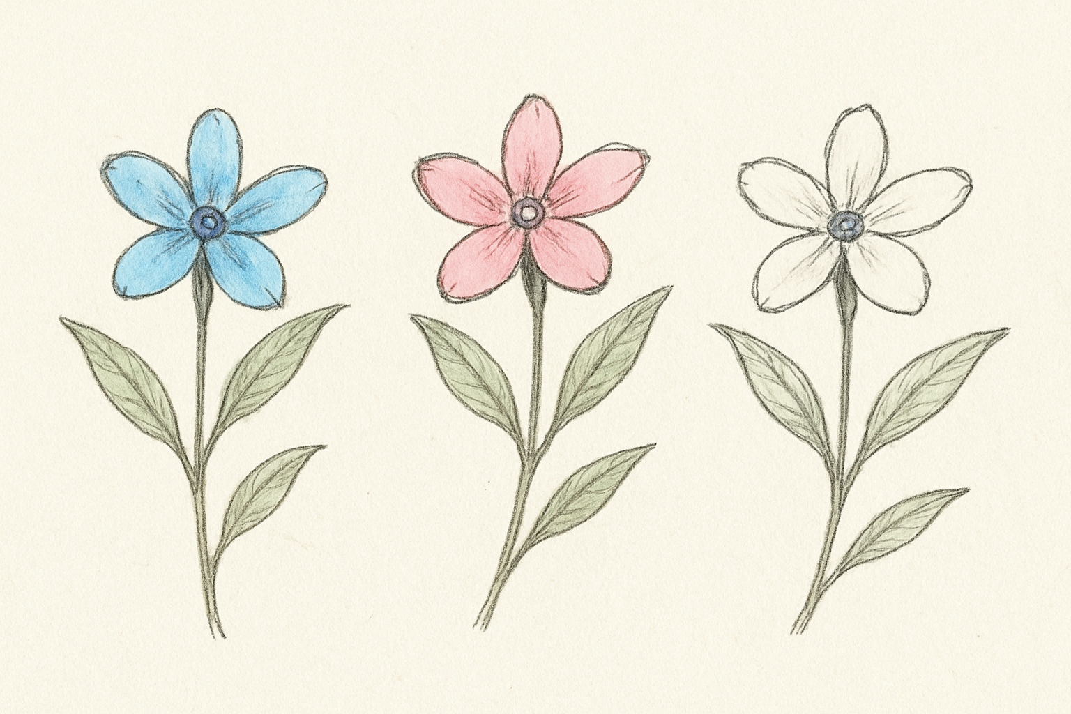 ブルースターの色違い（青・ピンク・白）の比較イメージ