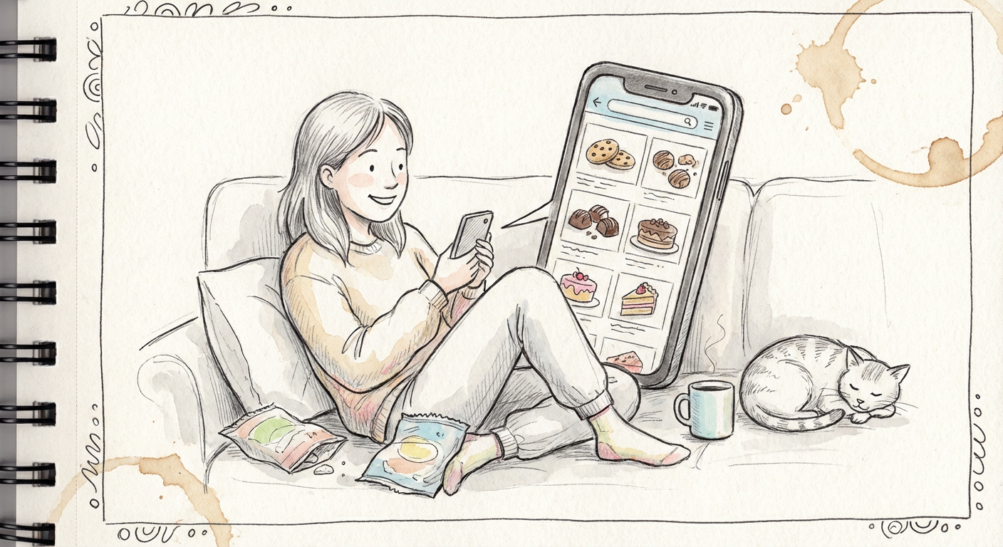 スマホでお菓子を通販している様子