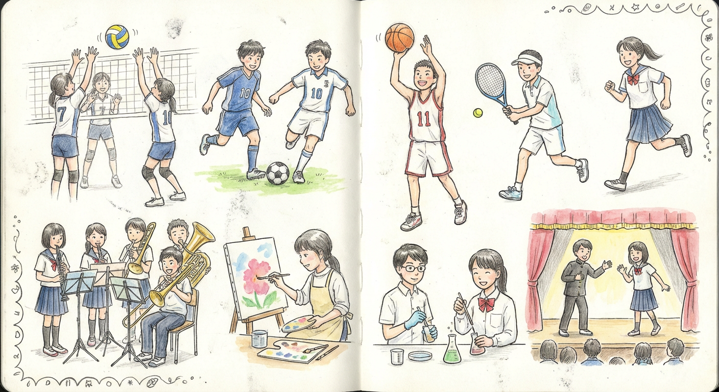 部活動で活動する中学生のイメージイラスト