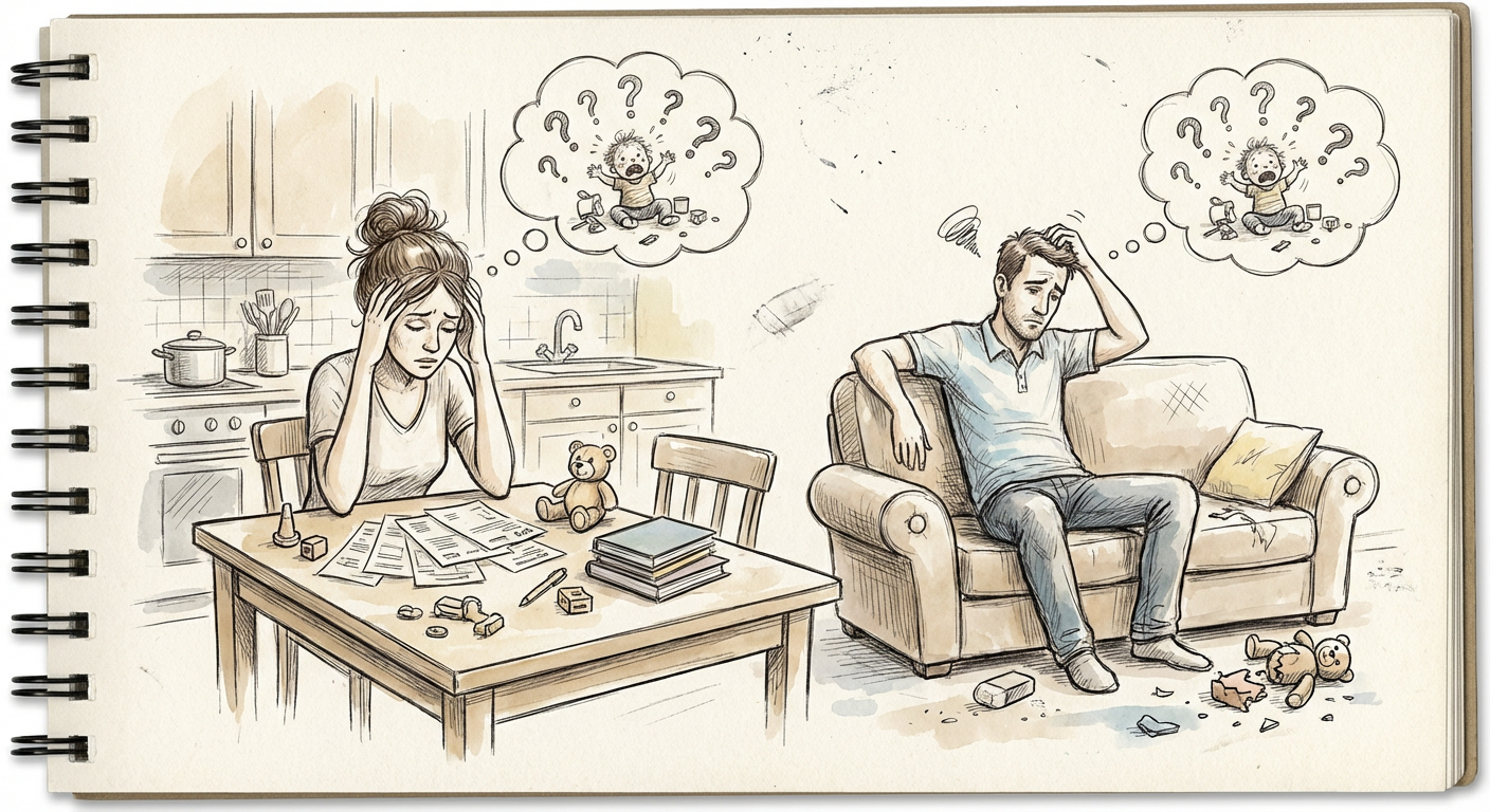 保護者が悩んでいるイメージイラスト