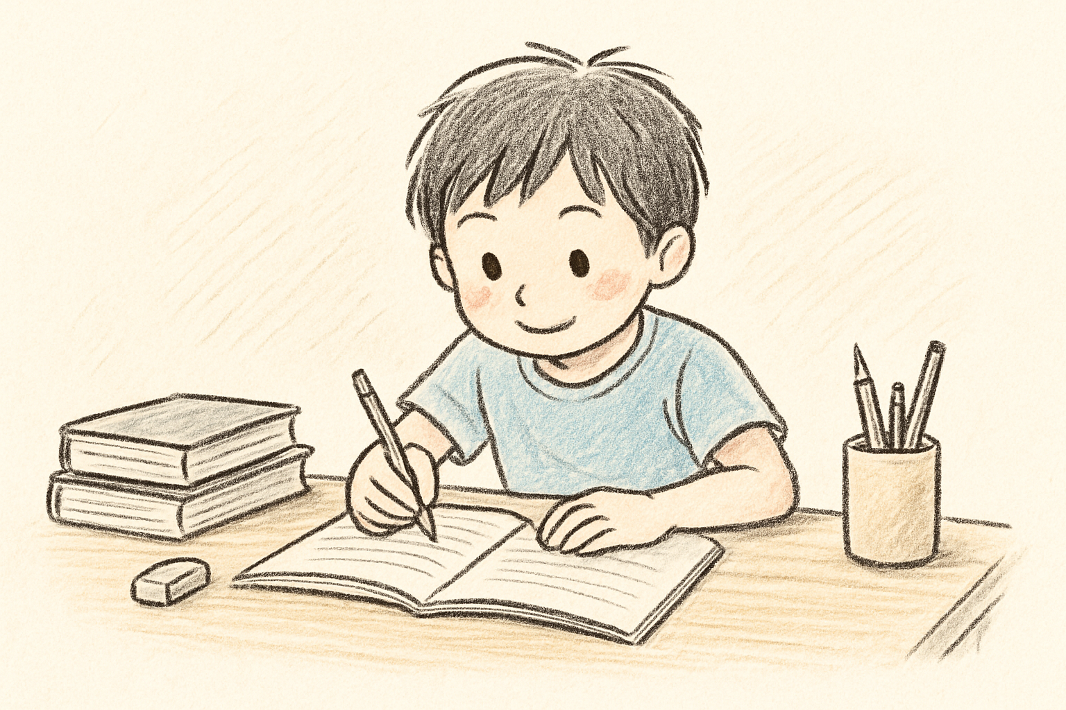 小学生が勉強している様子のイラスト