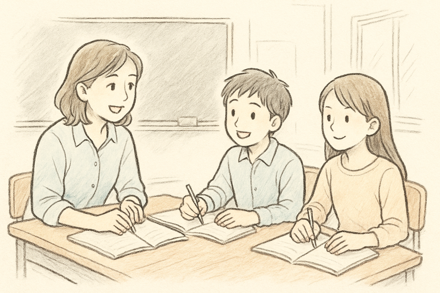 塾の体験授業に参加するイメージイラスト