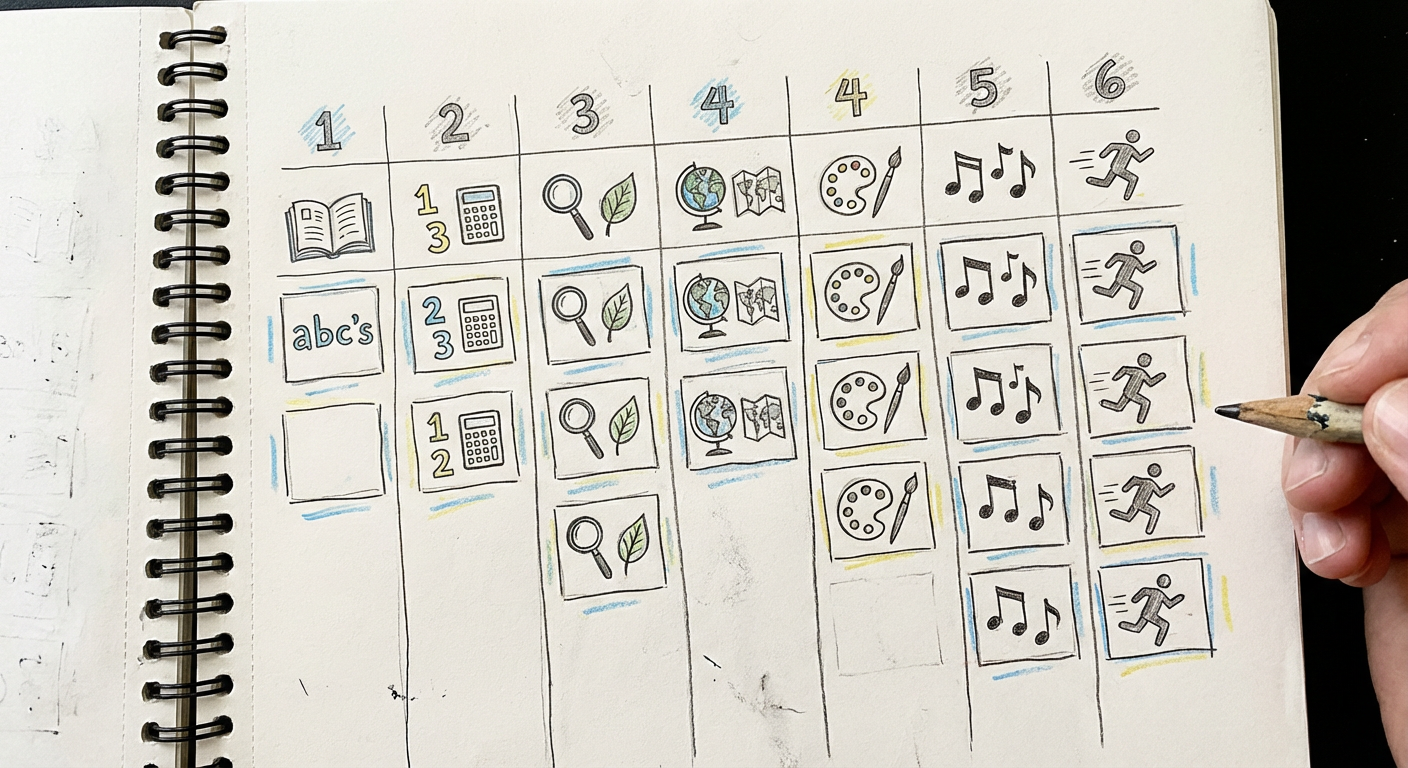 小学校の学年別教科一覧（比較図のイメージ）
