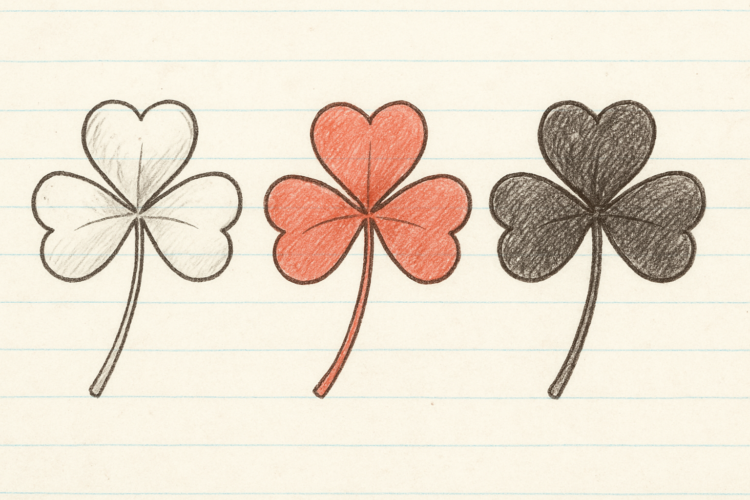 白・赤・黒クローバーの比較イラスト