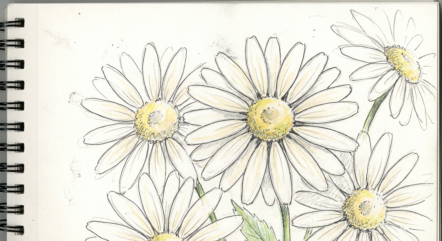 白い雛菊の花がアップで咲いているイメージ