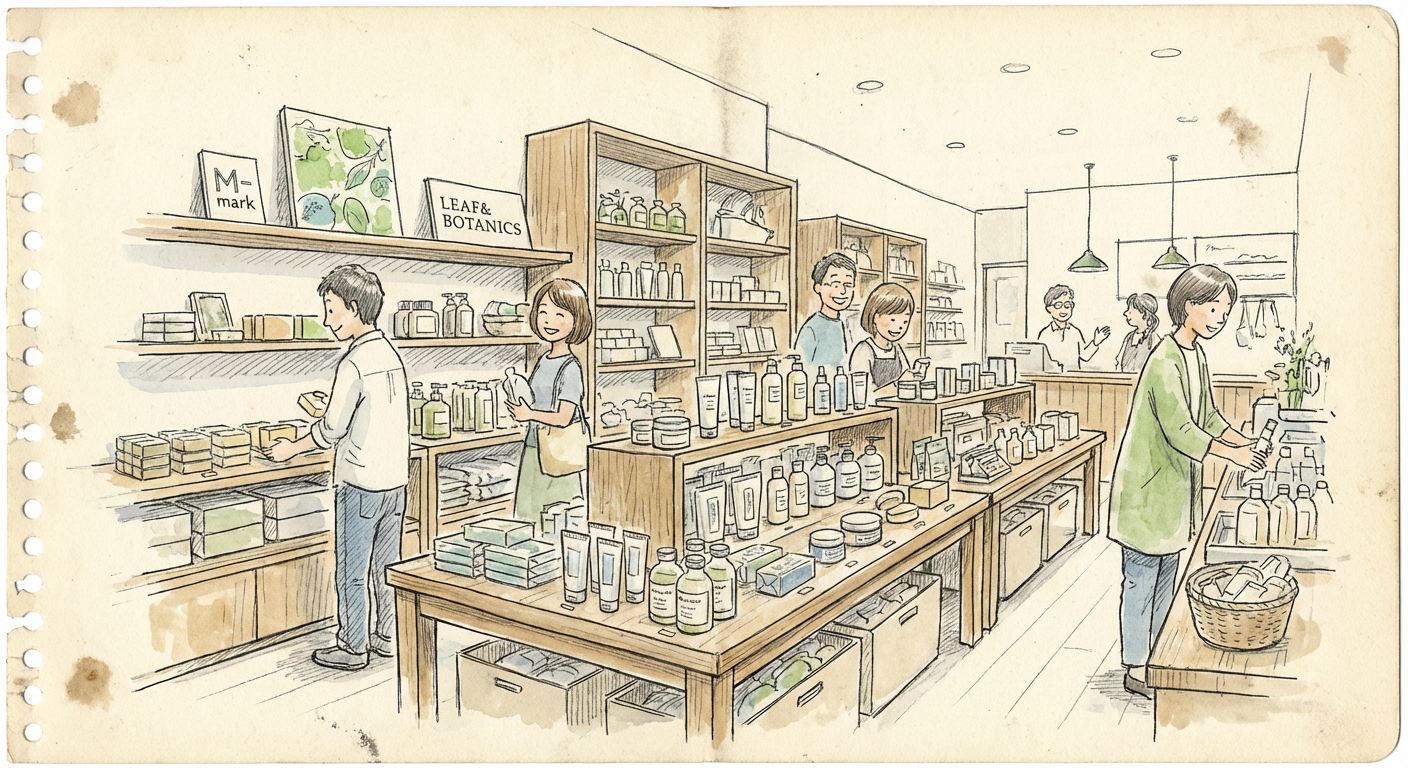 松山油脂の商品が並ぶ店頭イメージ