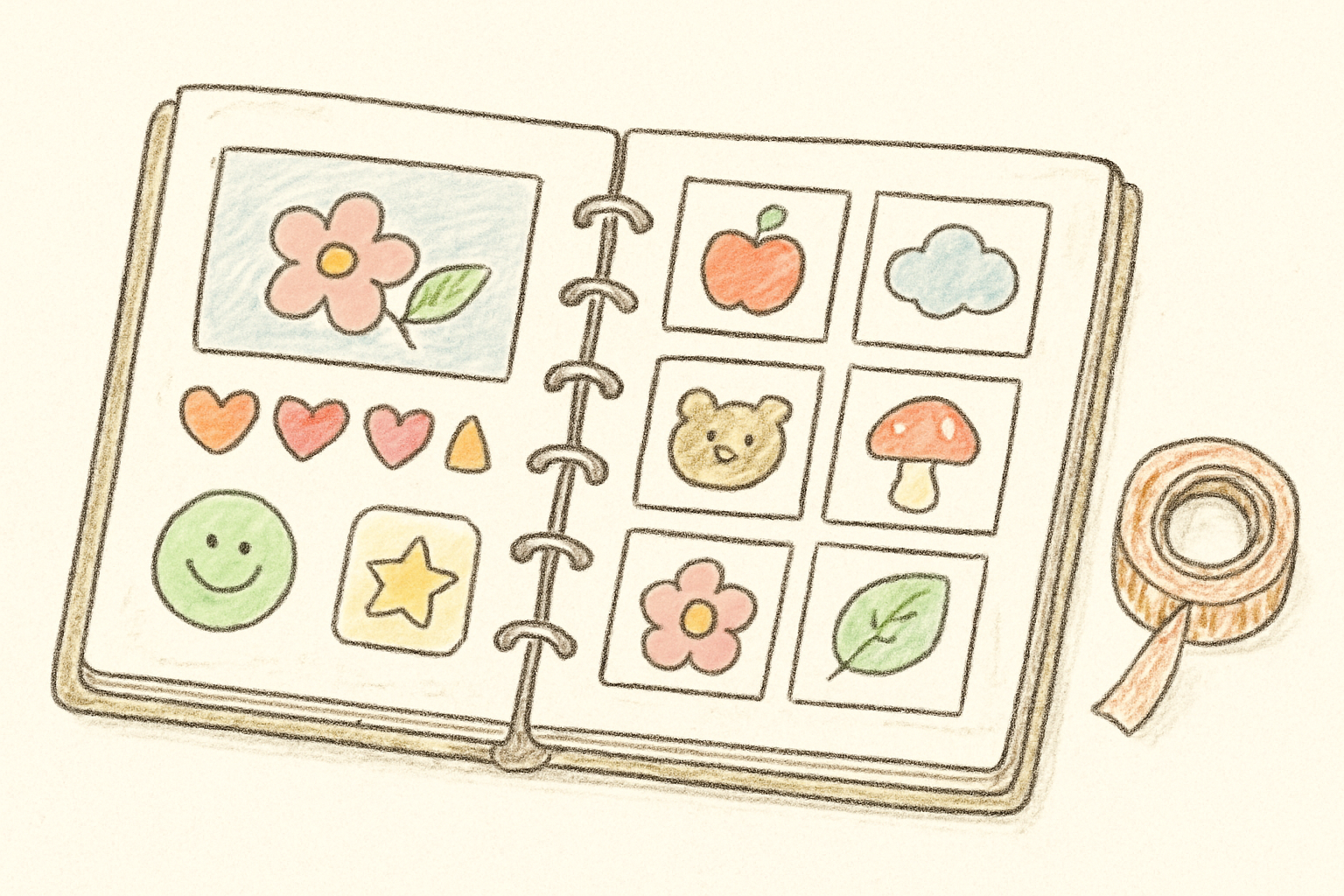 100均の材料で作るシール帳の完成イメージ