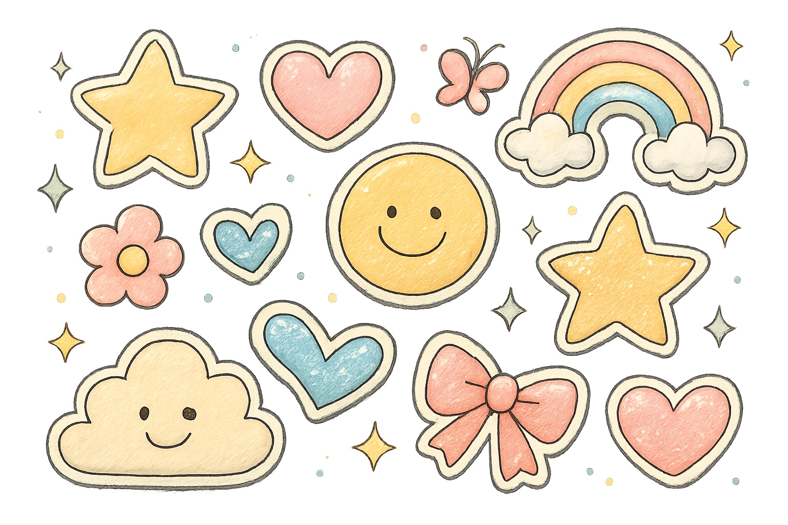 ぷっくりシールやキラキラ系シールの集合イメージ