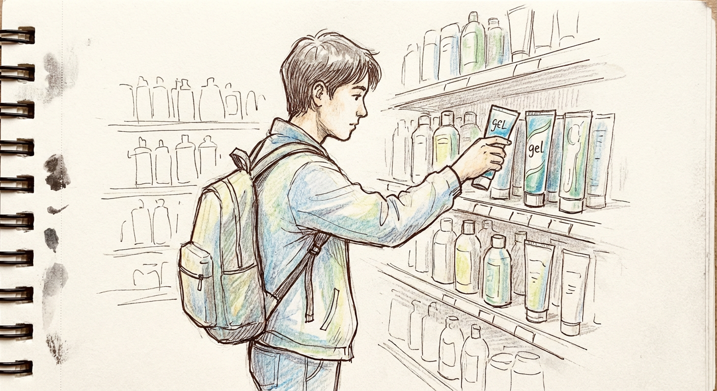 歯磨き粉売り場でジェルを手に取る人のイメージ