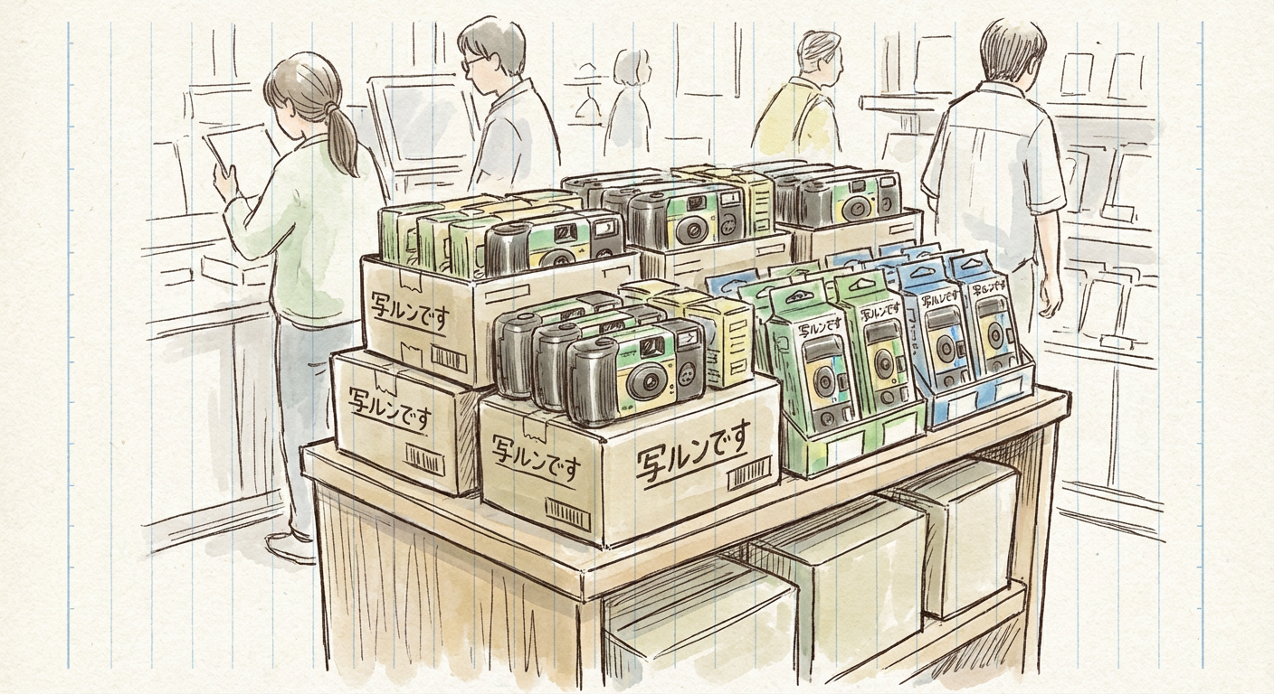 カメラ売り場に並ぶ写ルンですのイメージ写真