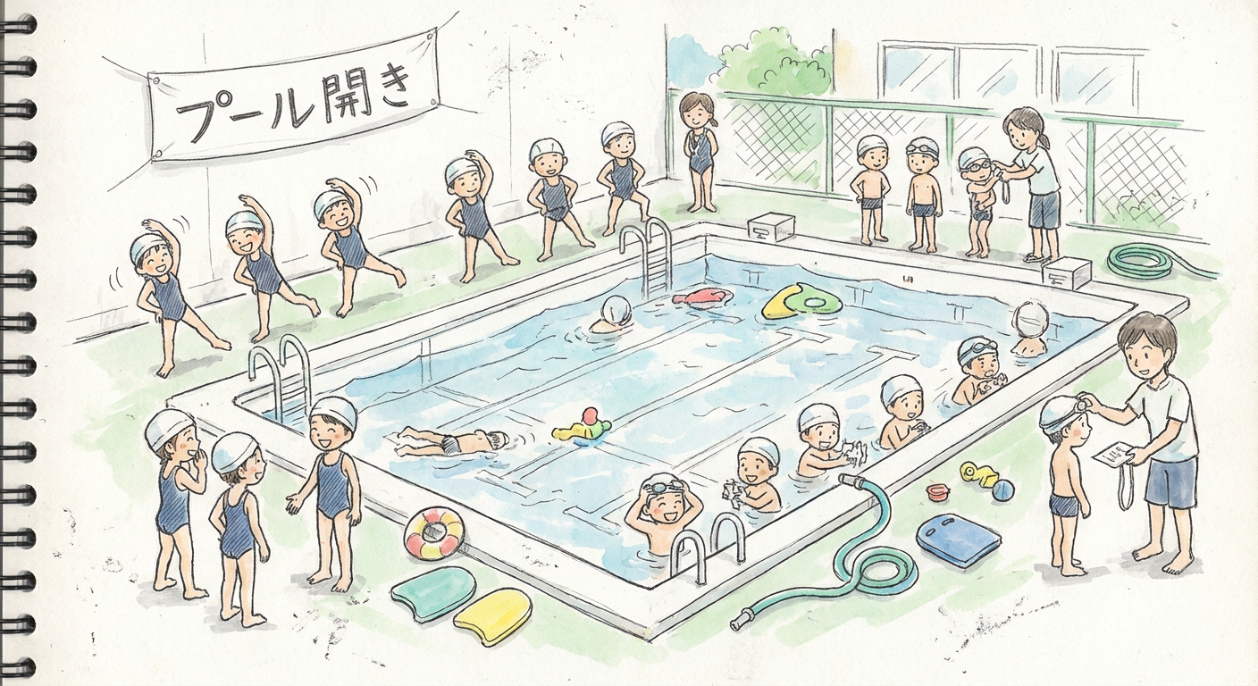 小学校のプール開きや水泳の準備風景