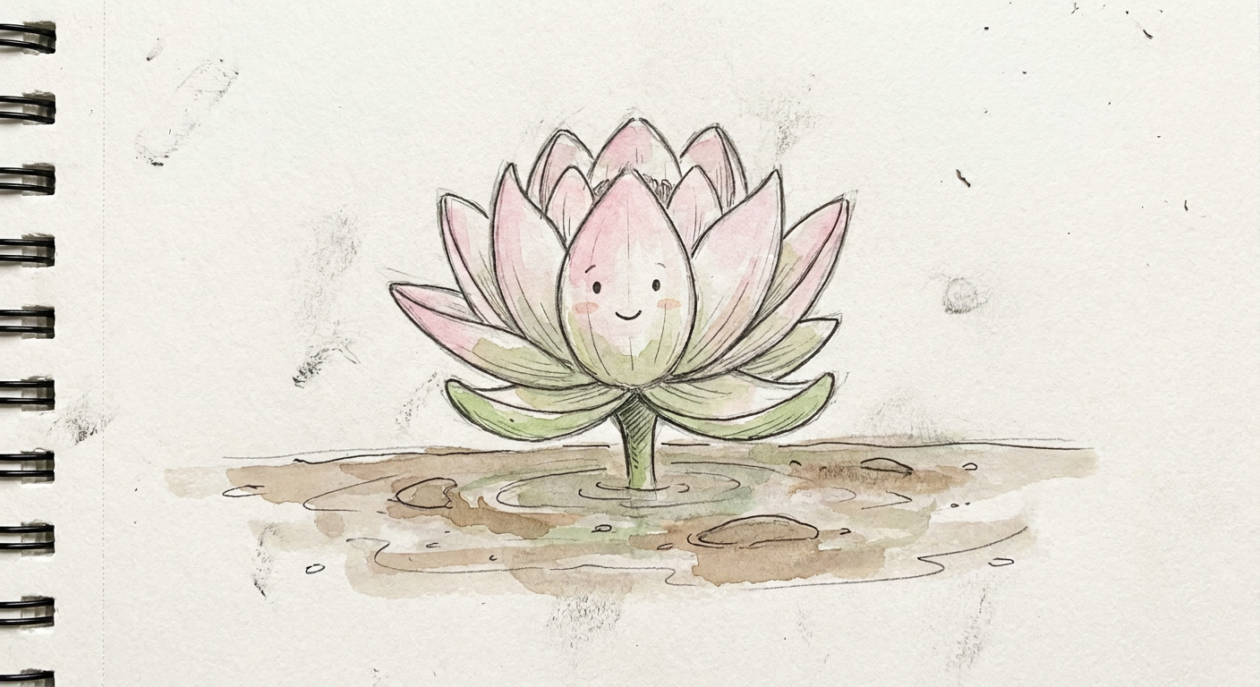 泥水の中から咲く蓮の花のイラスト