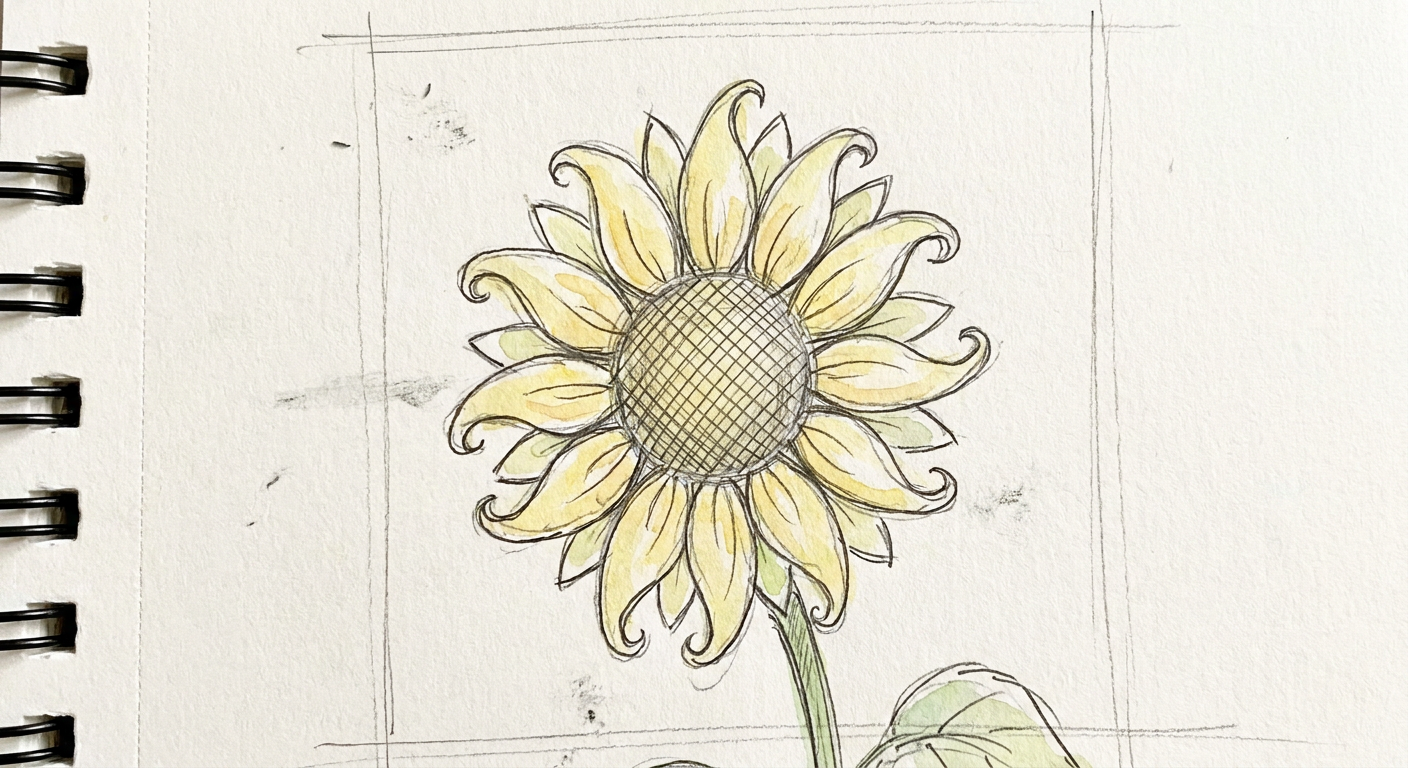 手書き風スケッチ調のひまわりのイラスト