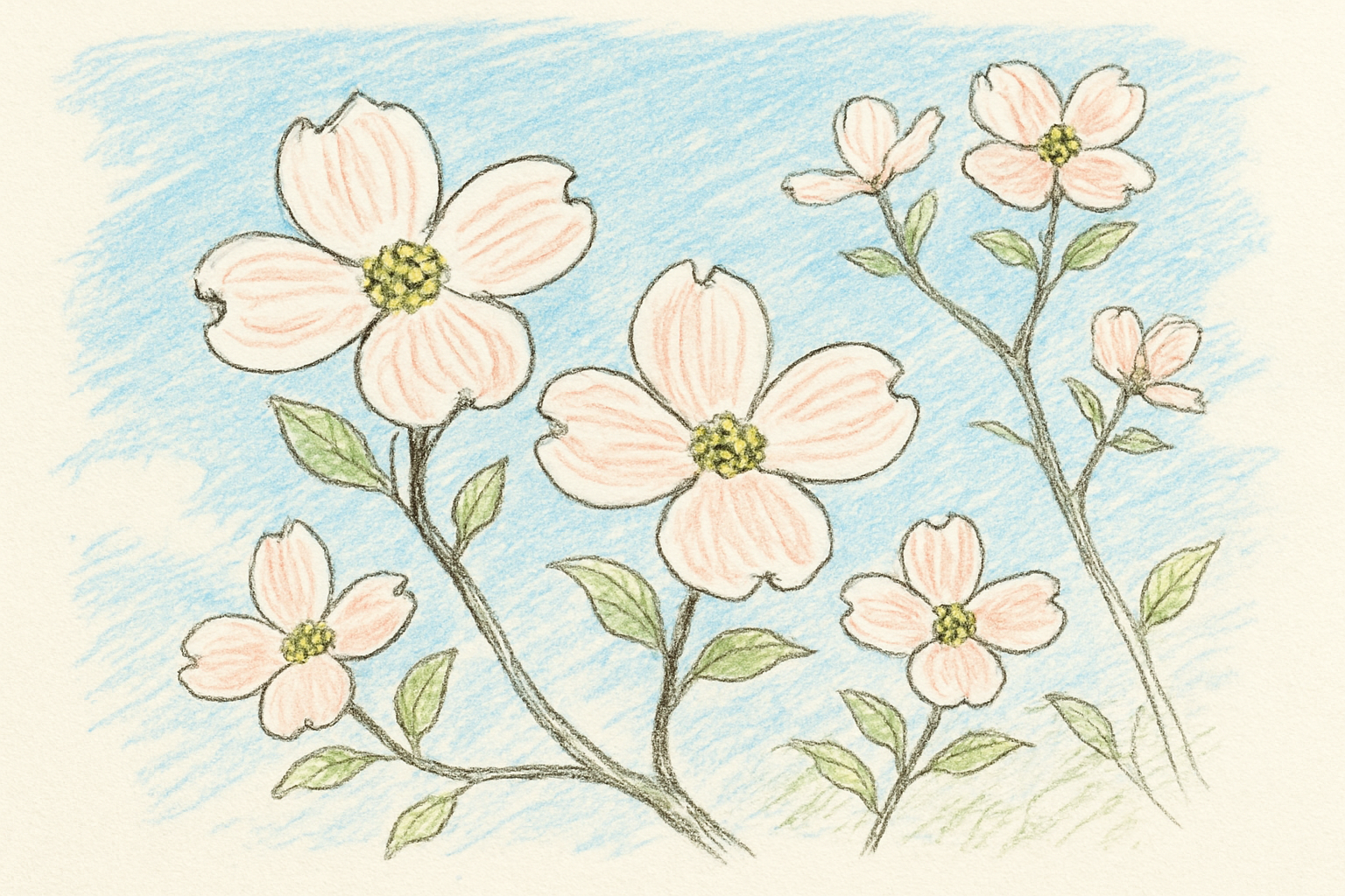 青空に咲くハナミズキの花のイメージ