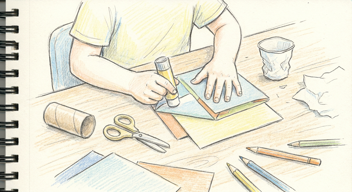 机の上で工作をする小学生の手元イメージ