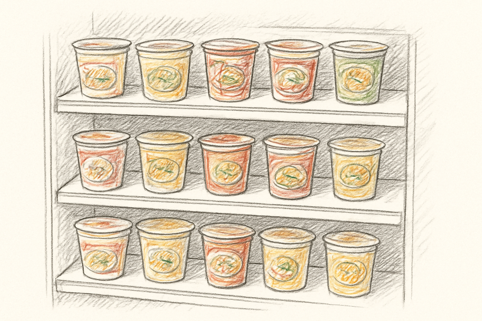 セブン‐イレブンの棚に並ぶカップ麺のイメージ