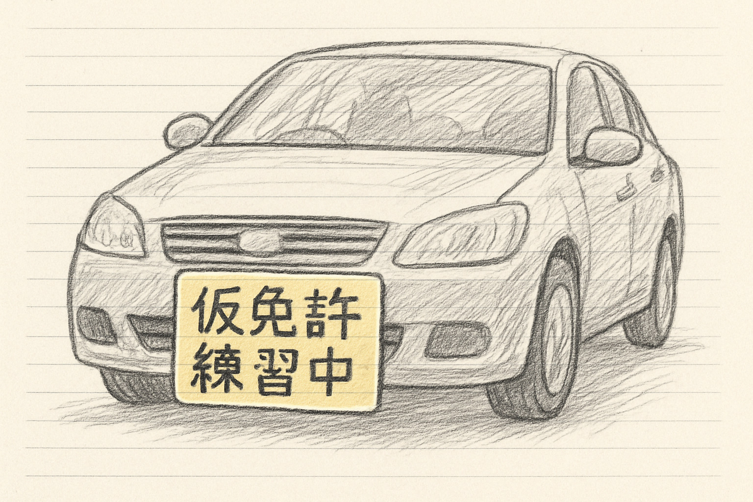 車の前面に取り付けた仮免許練習中プレートのイメージ