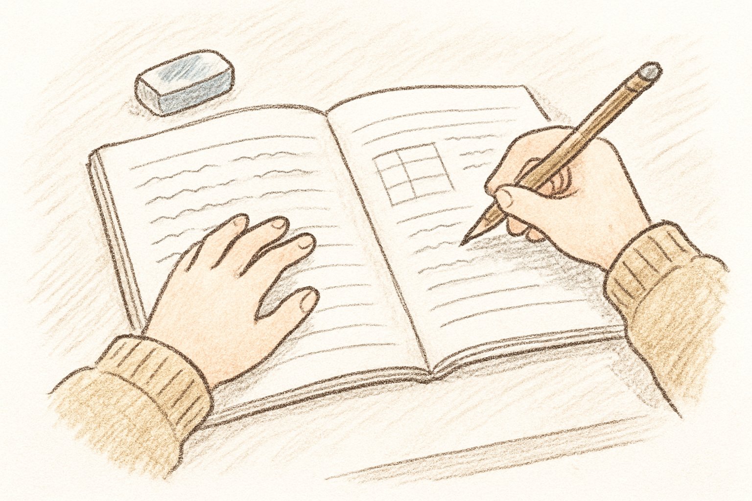 ノートを開いて自学に取り組む小学生の手元