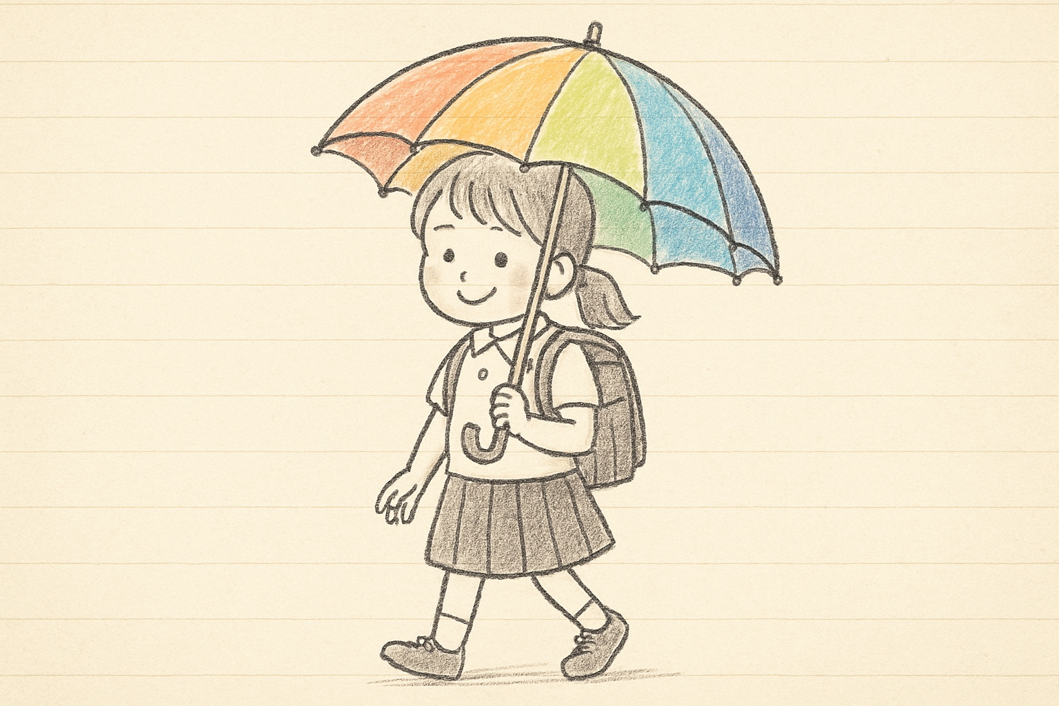 カラフルな子ども用の傘を持つ小学生のイメージ