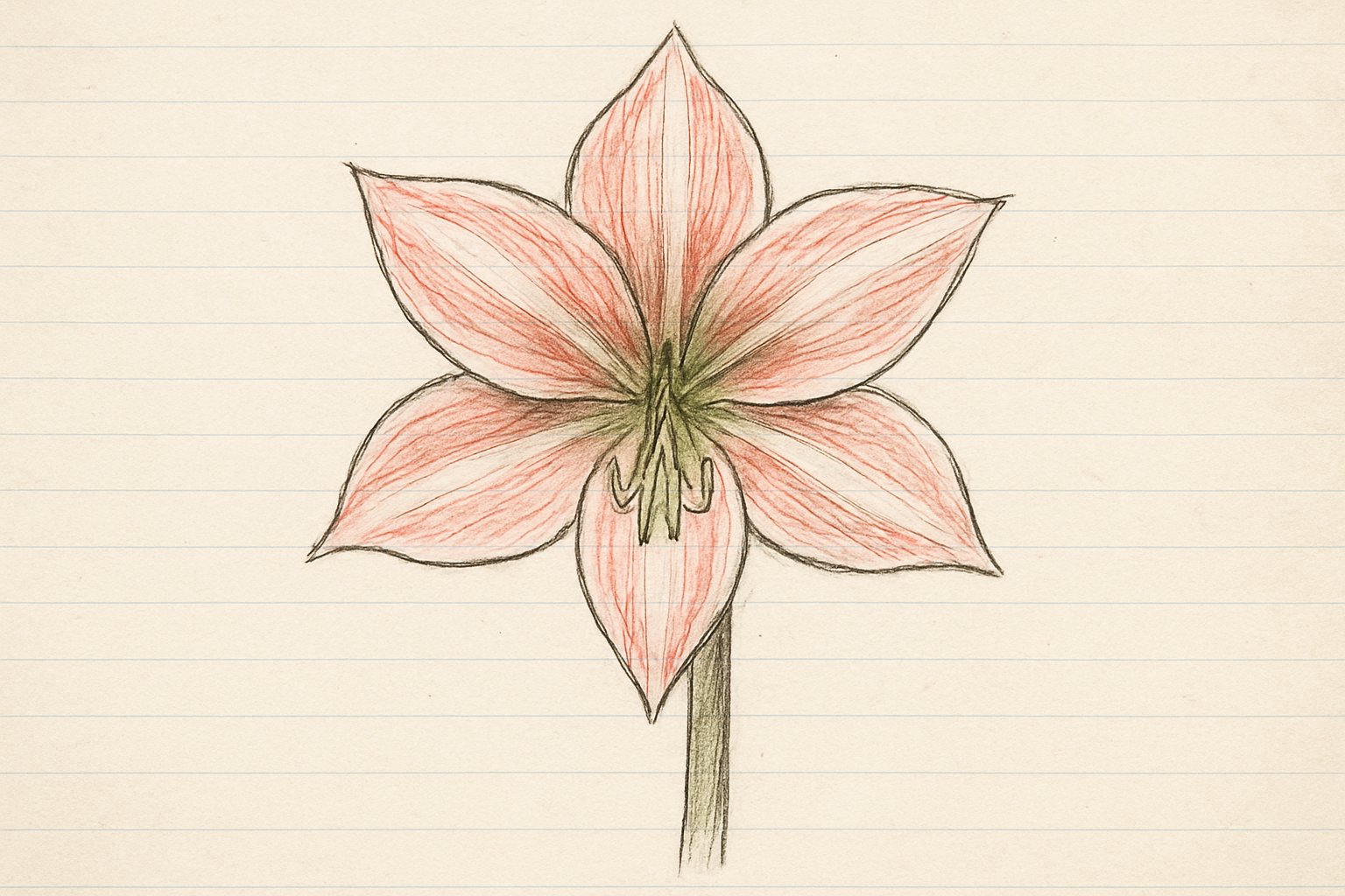 星形に開いたアマリリスの花を正面から描いた手書き風スケッチ