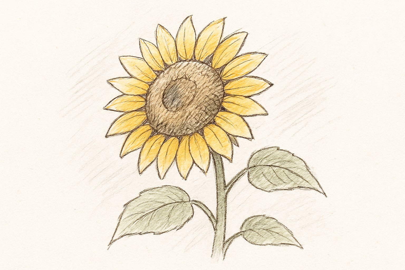太陽のほうを向いて咲くヒマワリの手描きスケッチ