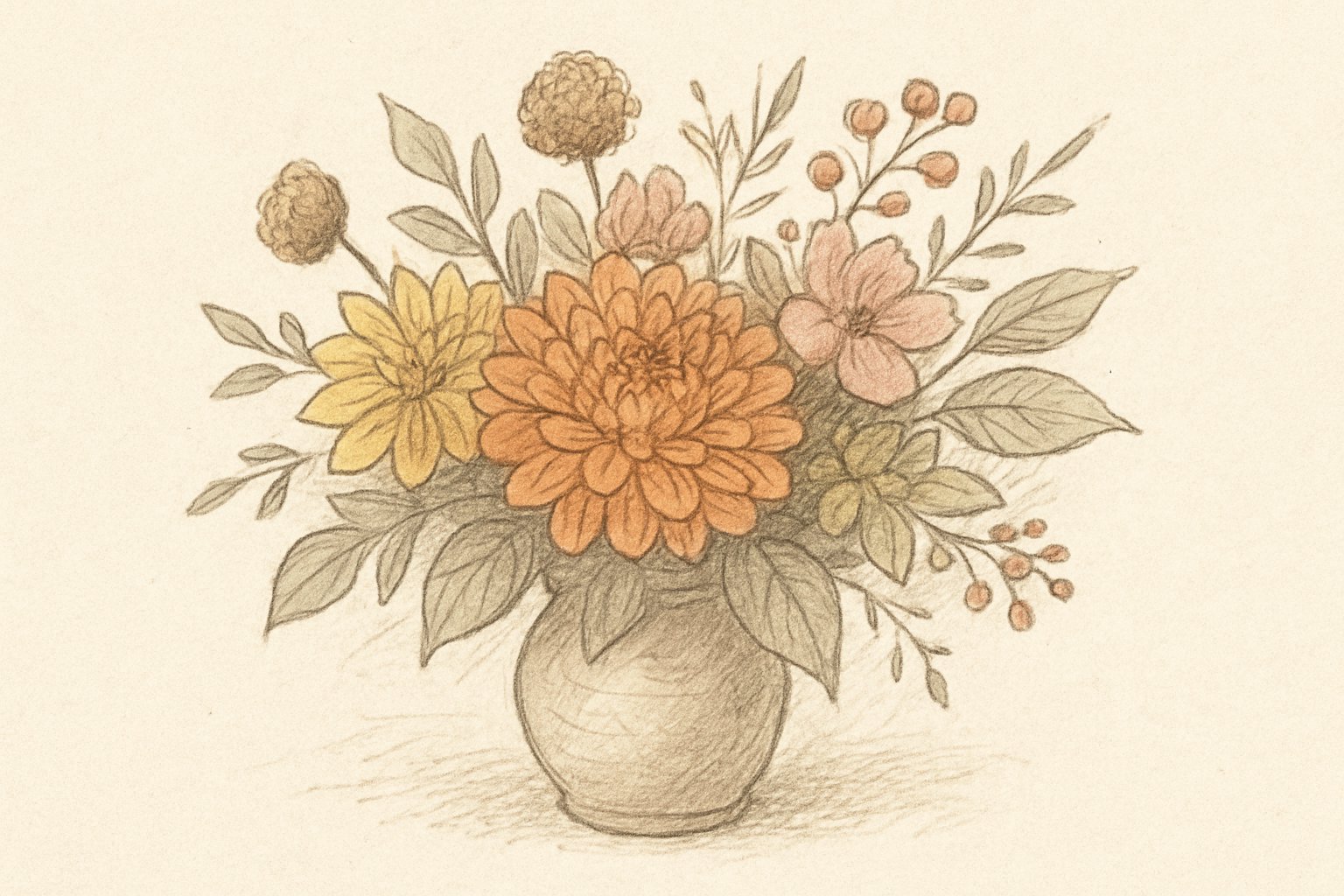 11月の花を使った秋色のフラワーアレンジメントを、落ち着いたトーンで撮影した写真