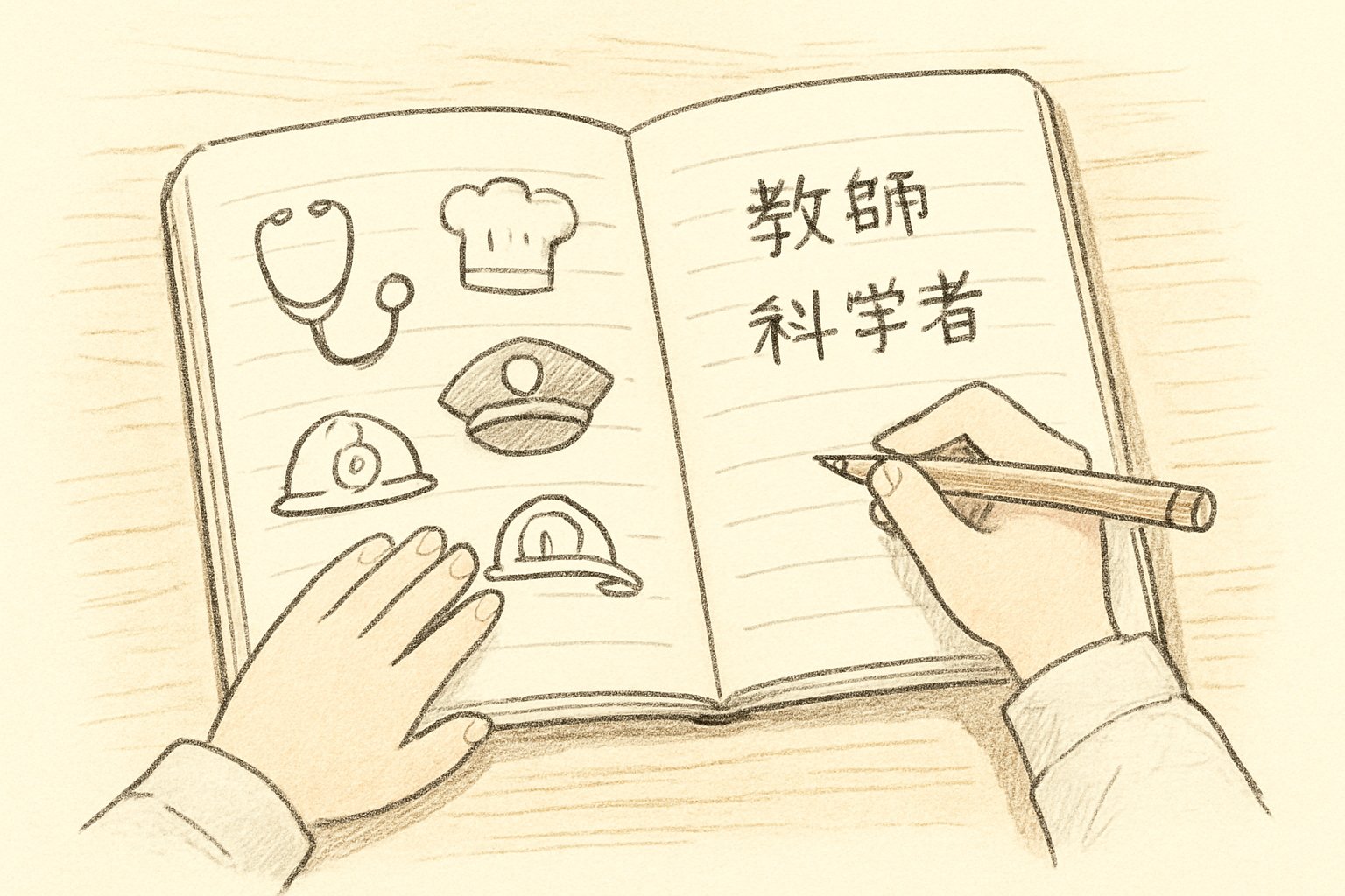 ノートに将来なりたい職業を書き出している小学生の手元のイメージ