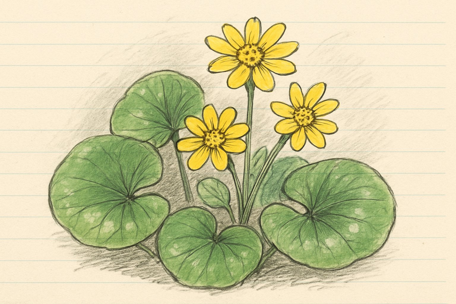 つやのある丸い葉と黄色い花を近くから写した石蕗のイメージ